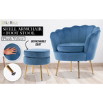 Armchair Lounge Chair Accent Velvet Shell Scallop + Ottoman Footstool Round NAVY BLUE - Furniture > Bedroom > Bedside
