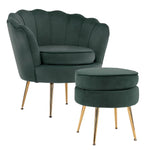 Armchair Lounge Chair Accent Velvet Shell Scallop + Ottoman Footstool Round GREEN - Furniture > Bar Stools & Chairs
