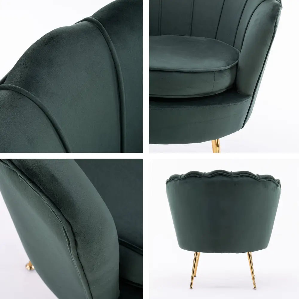 Armchair Lounge Chair Accent Velvet Shell Scallop + Ottoman Footstool Round GREEN - Furniture > Bar Stools & Chairs