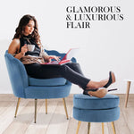Armchair Lounge Chair Accent Velvet Shell Scallop + Ottoman Footstool Round NAVY BLUE - Furniture > Bedroom > Bedside