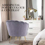 Armchair Lounge Chair Accent Velvet Shell Scallop + Ottoman Footstool Round GREY - Furniture > Bedroom > Bedside Tables