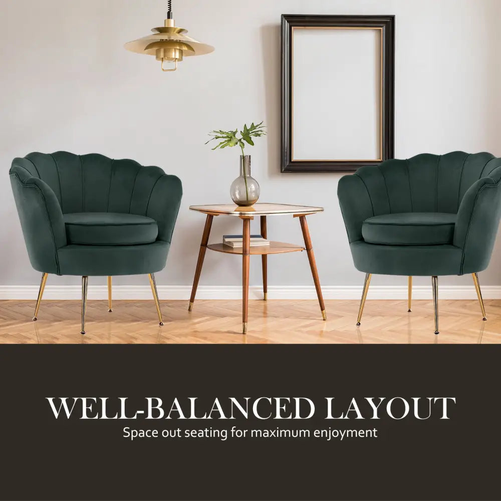 Armchair Lounge Chair Accent Velvet Shell Scallop + Ottoman Footstool Round GREEN - Furniture > Bar Stools & Chairs
