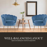Armchair Lounge Chair Accent Velvet Shell Scallop + Ottoman Footstool Round NAVY BLUE - Furniture > Bedroom > Bedside