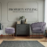 Armchair Lounge Chair Accent Velvet Shell Scallop + Ottoman Footstool Round GREY - Furniture > Bedroom > Bedside Tables