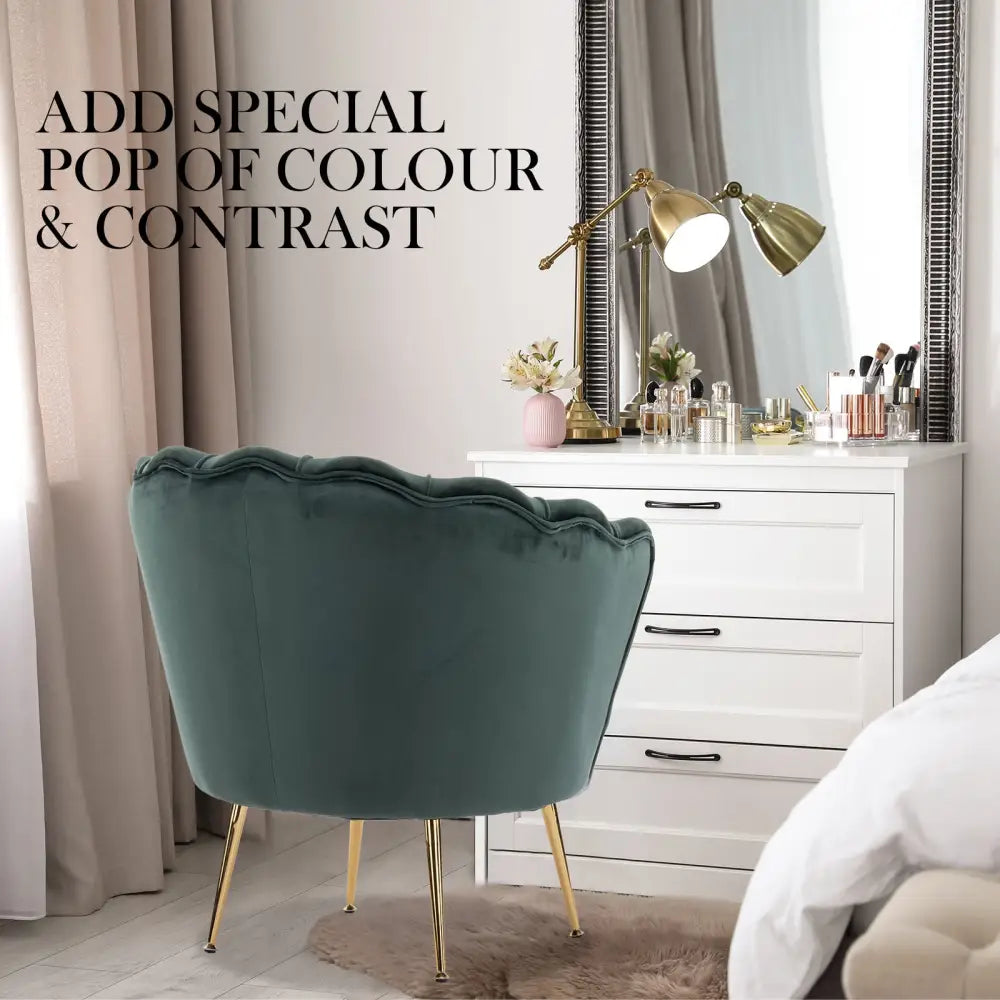 Armchair Lounge Chair Accent Velvet Shell Scallop + Ottoman Footstool Round GREEN - Furniture > Bar Stools & Chairs
