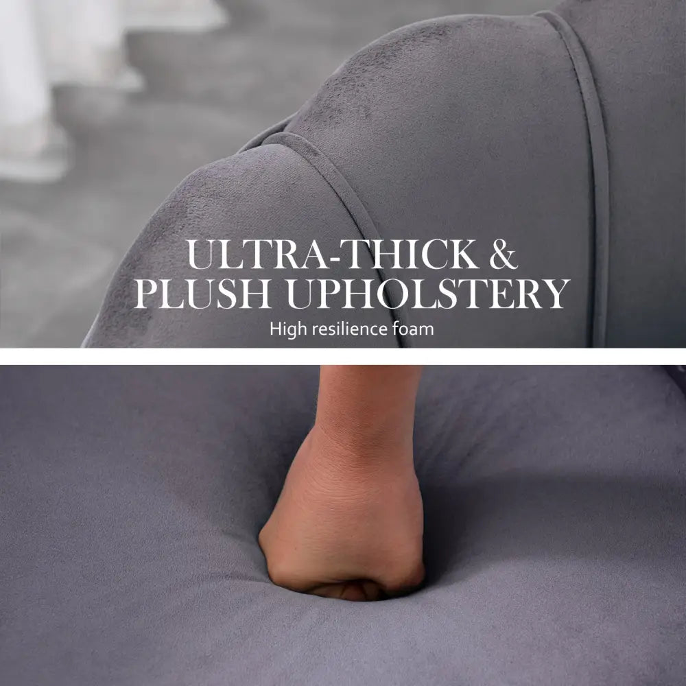 Armchair Lounge Chair Accent Velvet Shell Scallop + Ottoman Footstool Round GREY - Furniture > Bedroom > Bedside Tables