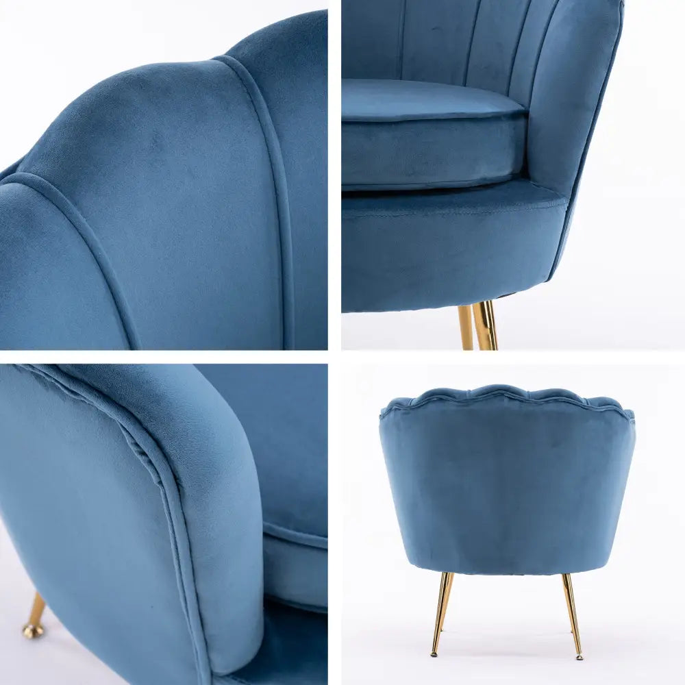 Armchair Lounge Chair Accent Velvet Shell Scallop + Ottoman Footstool Round NAVY BLUE - Furniture > Bedroom > Bedside