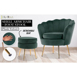 Armchair Lounge Chair Accent Velvet Shell Scallop + Ottoman Footstool Round GREEN - Furniture > Bar Stools & Chairs