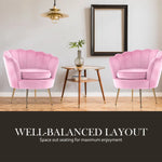 Armchair Lounge Chair Accent Velvet Shell Scallop + Round Ottoman Footstool PINK - Furniture > Bar Stools & Chairs