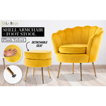Armchair Lounge Chair Accent Velvet Shell Scallop + Round Ottoman Footstool YELLOW - Furniture > Bedroom > Bedside