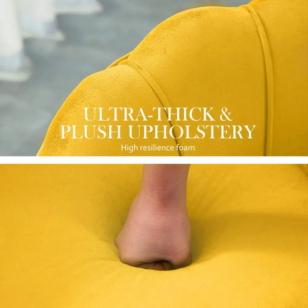 Armchair Lounge Chair Accent Velvet Shell Scallop + Round Ottoman Footstool YELLOW - Furniture > Bedroom > Bedside