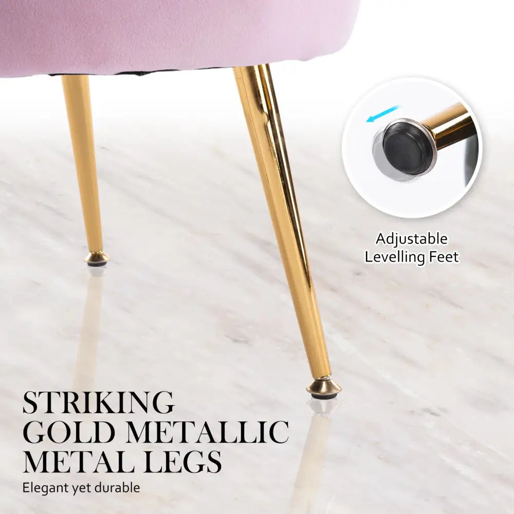 Armchair Lounge Chair Accent Velvet Shell Scallop + Round Ottoman Footstool PINK - Furniture > Bar Stools & Chairs