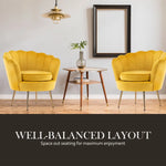Armchair Lounge Chair Accent Velvet Shell Scallop + Round Ottoman Footstool YELLOW - Furniture > Bedroom > Bedside