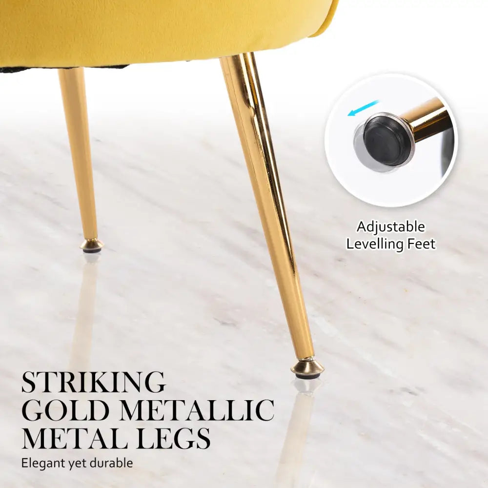 Armchair Lounge Chair Accent Velvet Shell Scallop + Round Ottoman Footstool YELLOW - Furniture > Bedroom > Bedside