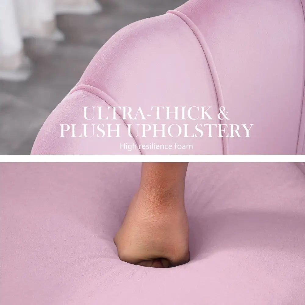 Armchair Lounge Chair Accent Velvet Shell Scallop + Round Ottoman Footstool PINK - Furniture > Bar Stools & Chairs