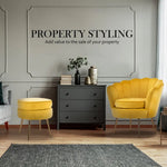 Armchair Lounge Chair Accent Velvet Shell Scallop + Round Ottoman Footstool YELLOW - Furniture > Bedroom > Bedside