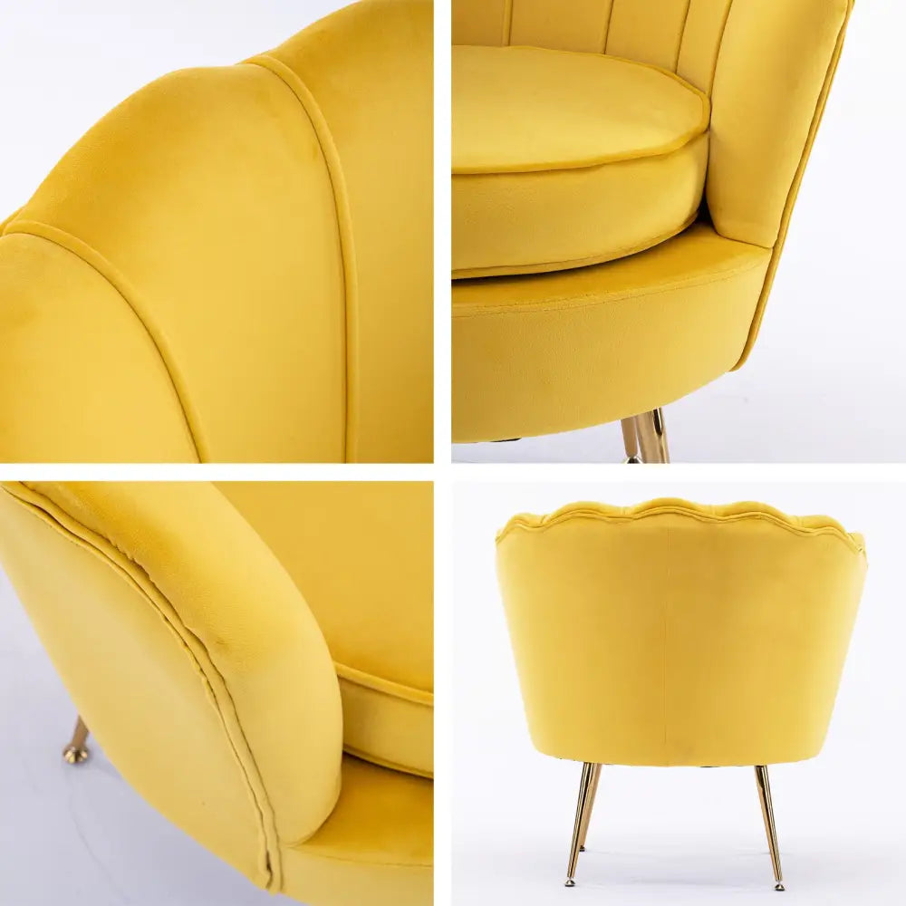 Armchair Lounge Chair Accent Velvet Shell Scallop + Round Ottoman Footstool YELLOW - Furniture > Bedroom > Bedside