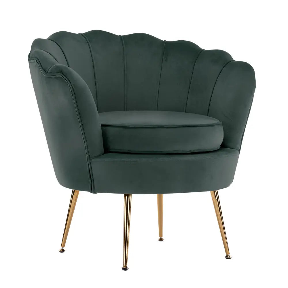 Armchair Padded Lounge Chair Accent Velvet Shell Scallop GREEN - Furniture > Bar Stools & Chairs