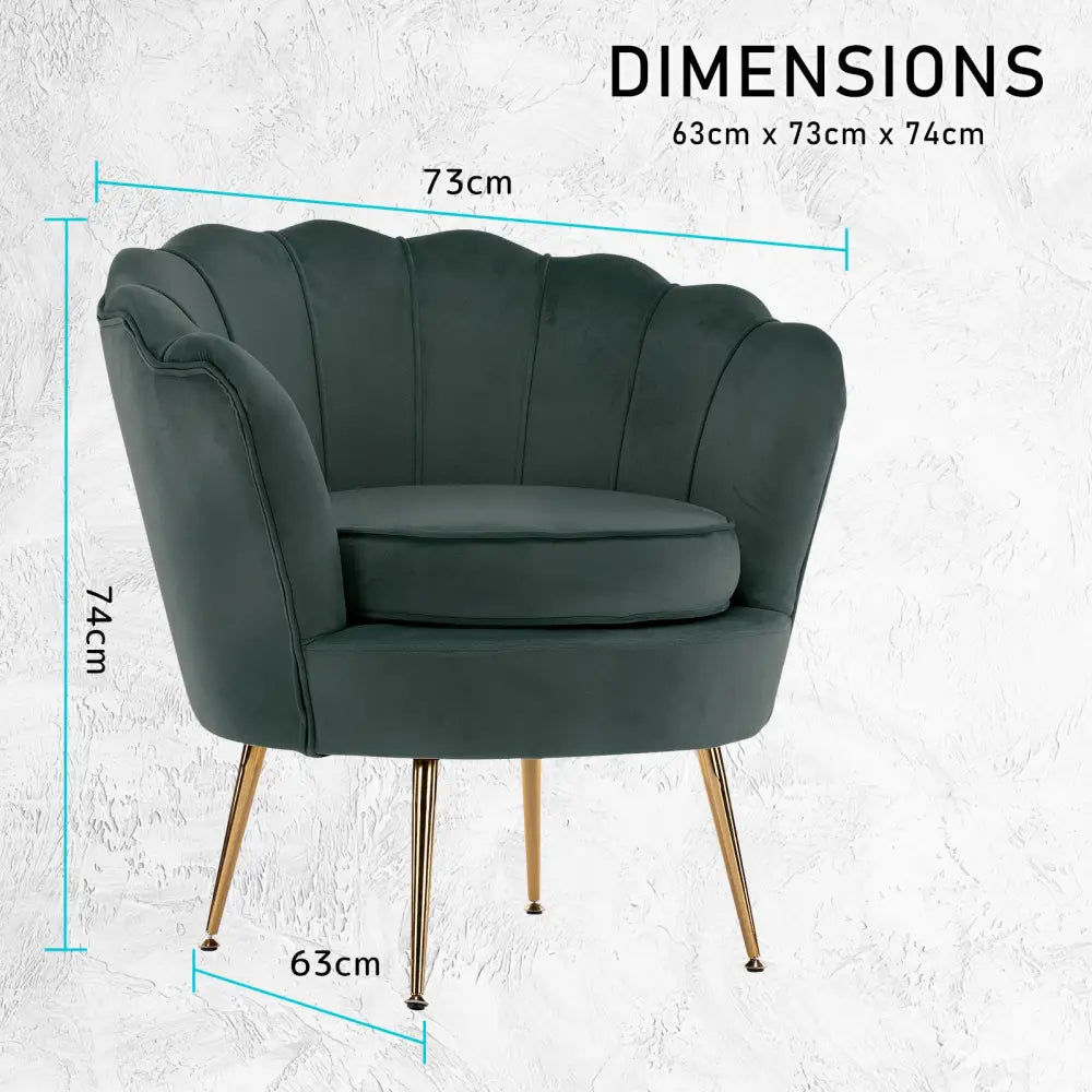 Armchair Padded Lounge Chair Accent Velvet Shell Scallop GREEN - Furniture > Bar Stools & Chairs