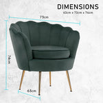 Armchair Padded Lounge Chair Accent Velvet Shell Scallop GREEN - Furniture > Bar Stools & Chairs