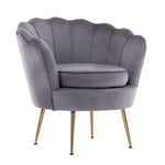 Armchair Padded Lounge Chair Accent Velvet Shell Scallop GREY - Furniture > Bedroom > Bedside Tables