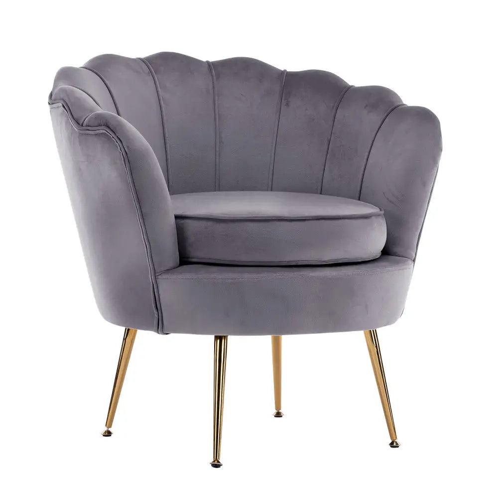 Armchair Padded Lounge Chair Accent Velvet Shell Scallop GREY - Furniture > Bedroom > Bedside Tables