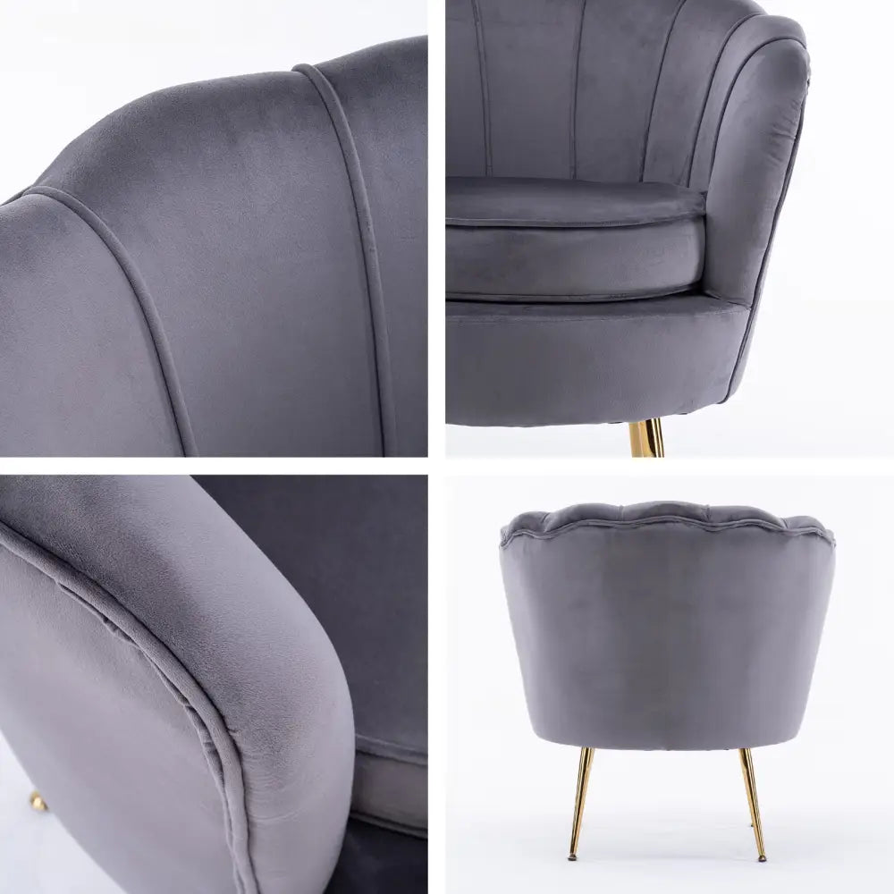 Armchair Padded Lounge Chair Accent Velvet Shell Scallop GREY - Furniture > Bedroom > Bedside Tables