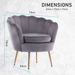 Armchair Padded Lounge Chair Accent Velvet Shell Scallop GREY - Furniture > Bedroom > Bedside Tables