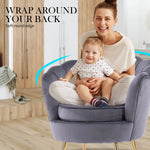 Armchair Padded Lounge Chair Accent Velvet Shell Scallop GREY - Furniture > Bedroom > Bedside Tables