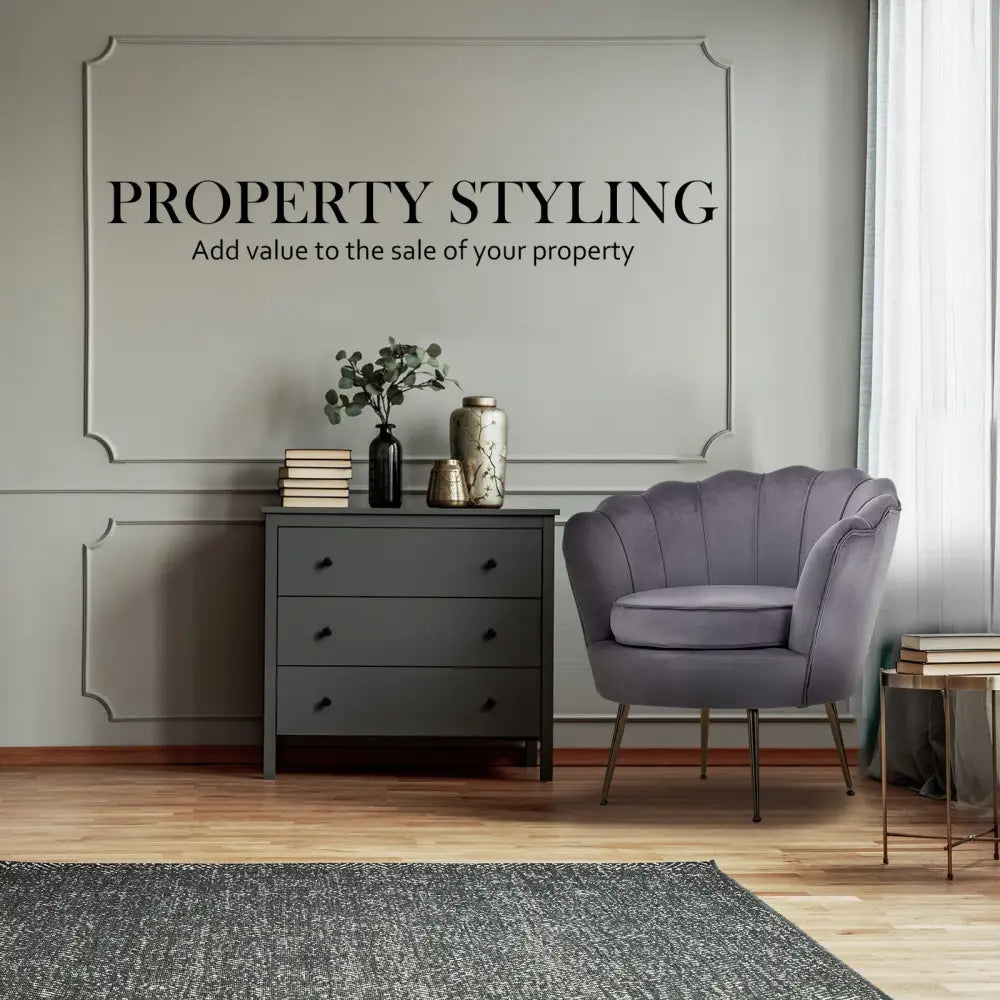 Armchair Padded Lounge Chair Accent Velvet Shell Scallop GREY - Furniture > Bedroom > Bedside Tables