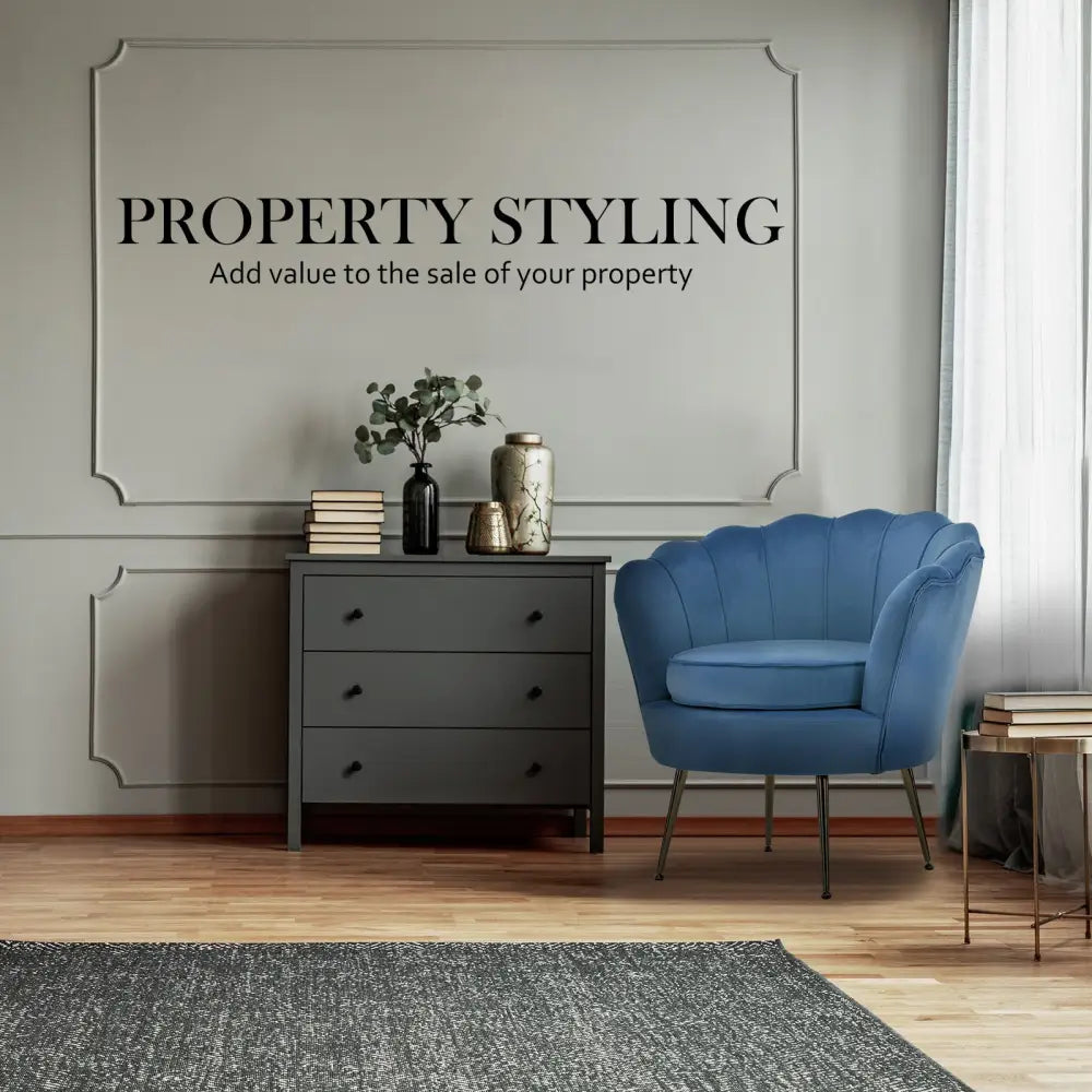 Armchair Padded Lounge Chair Accent Velvet Shell Scallop NAVY BLUE - Furniture > Bedroom > Bedside Tables