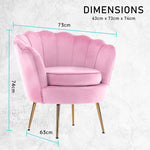Armchair Padded Lounge Chair Accent Velvet Shell Scallop PINK - Furniture > Bar Stools & Chairs