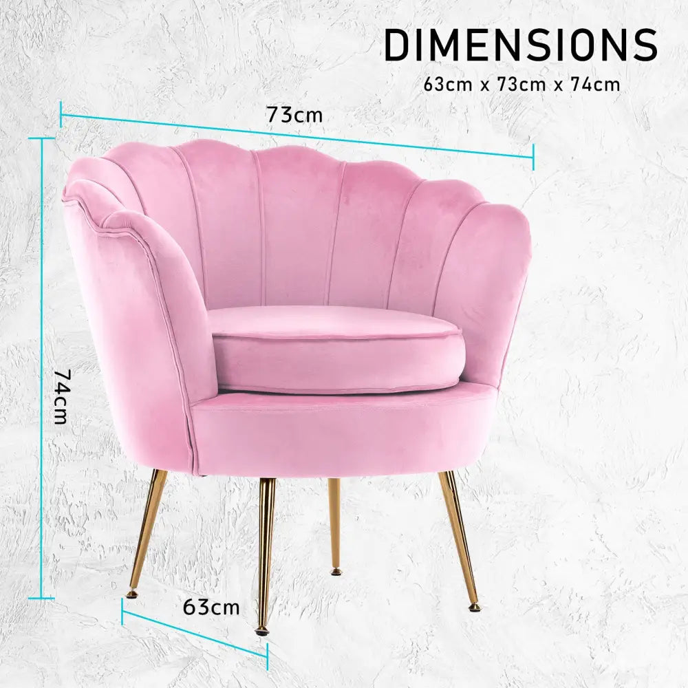 Armchair Padded Lounge Chair Accent Velvet Shell Scallop PINK - Furniture > Bar Stools & Chairs