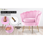 Armchair Padded Lounge Chair Accent Velvet Shell Scallop PINK - Furniture > Bar Stools & Chairs