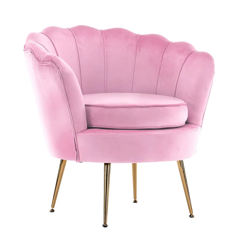 Armchair Padded Lounge Chair Accent Velvet Shell Scallop PINK - Furniture > Bar Stools & Chairs