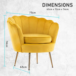 Armchair Padded Lounge Chair Accent Velvet Shell Scallop YELLOW - Furniture > Bedroom > Bedside Tables