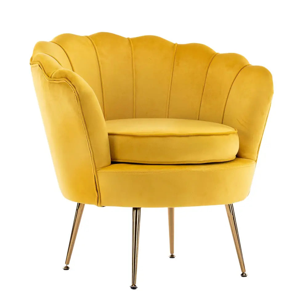 Armchair Padded Lounge Chair Accent Velvet Shell Scallop YELLOW - Furniture > Bedroom > Bedside Tables