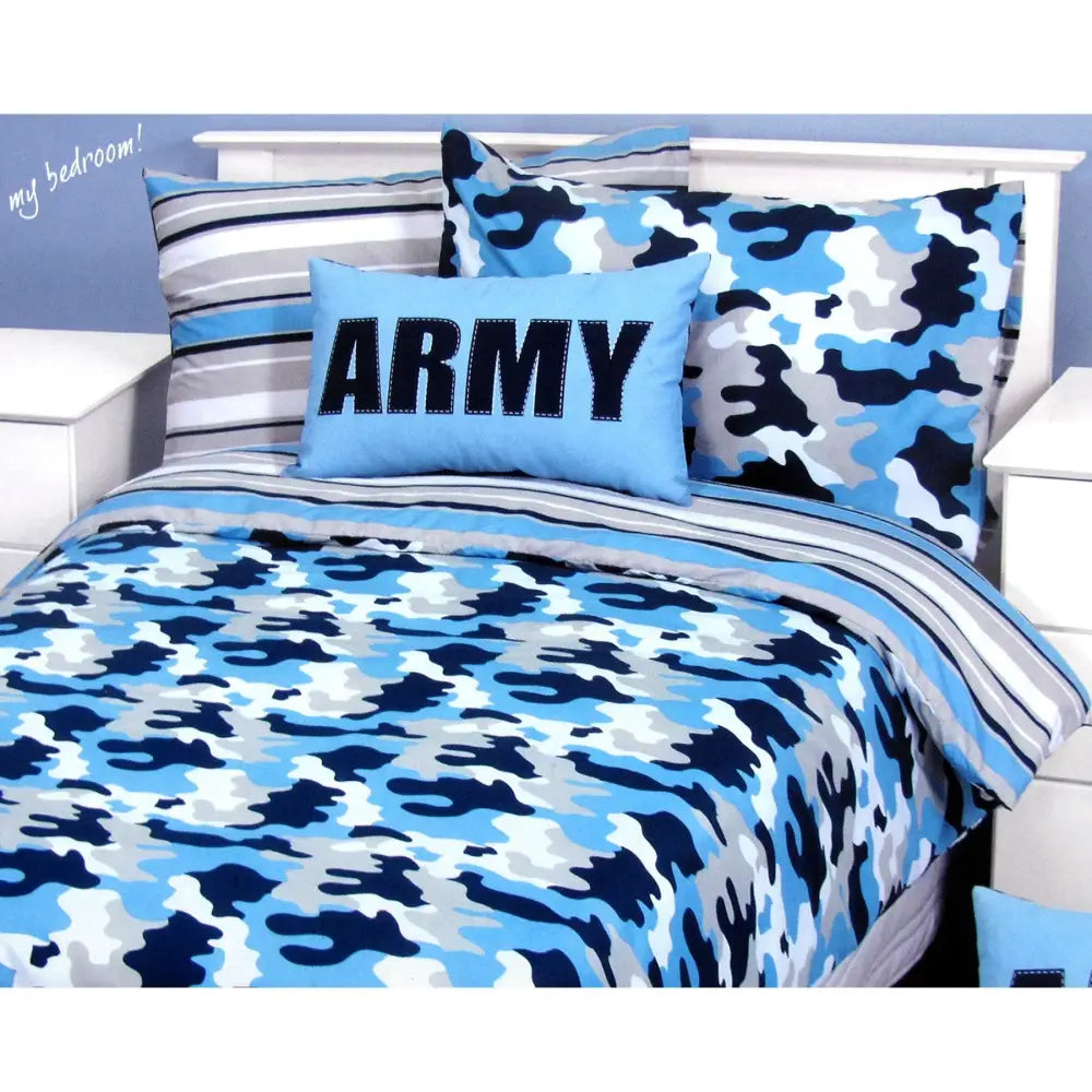 Army Camouflage Blue Quilt Cover Set Single - Home & Garden > Bedding