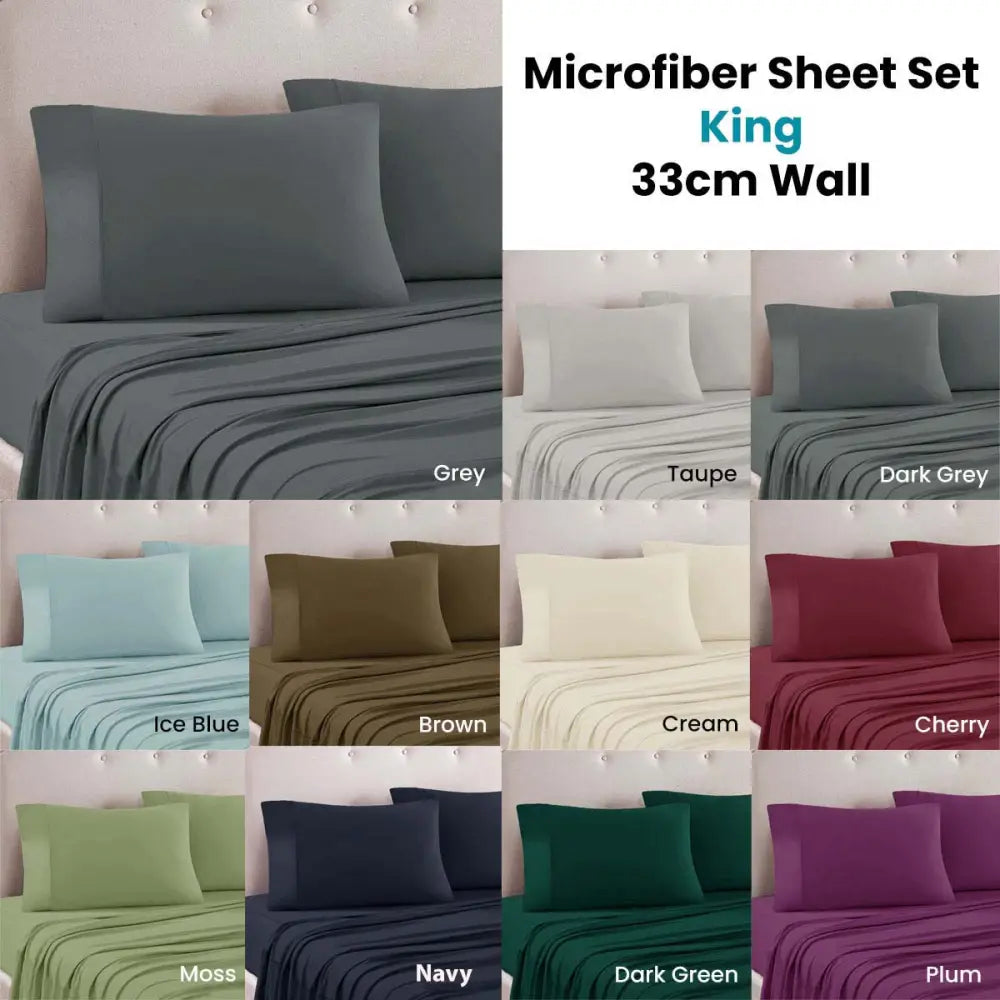 Art Terrace Microfiber Sheet Set King 33cm Wall Ice Blue - Home & Garden > Curtains > Curtains & Drapes