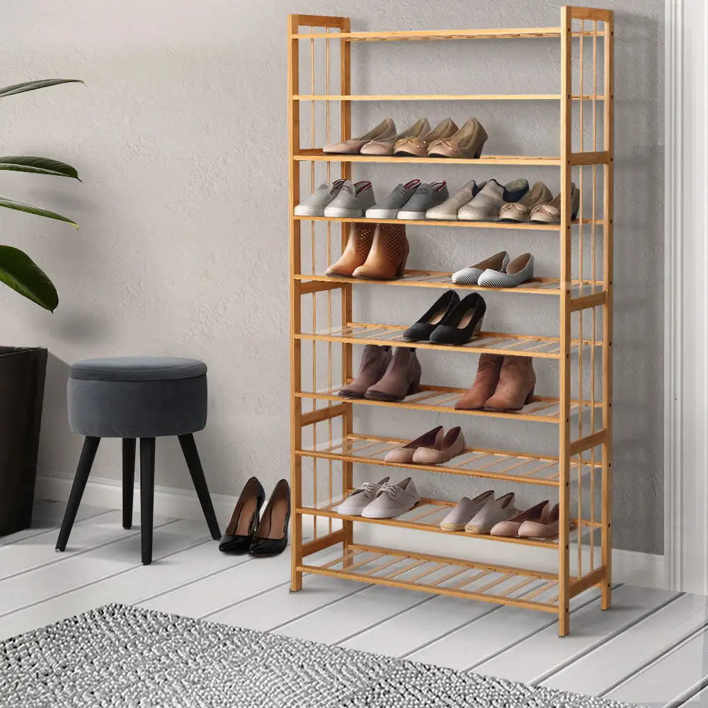 Artiss 10-Tier Bamboo Shoe Rack Wooden Shelf Stand Storage Organizer - Furniture > Living Room