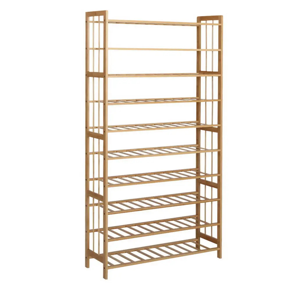 Artiss 10-Tier Bamboo Shoe Rack Wooden Shelf Stand Storage Organizer - Furniture > Living Room