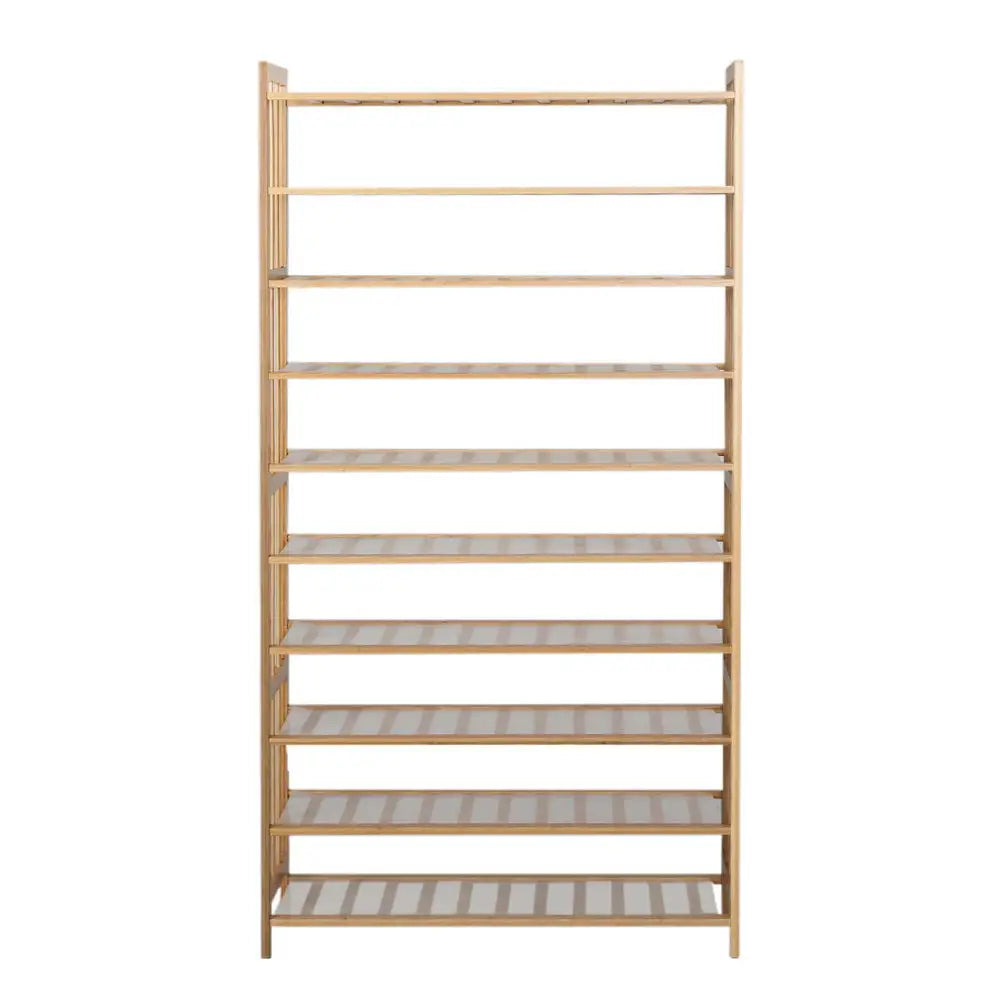 Artiss 10-Tier Bamboo Shoe Rack Wooden Shelf Stand Storage Organizer - Furniture > Living Room
