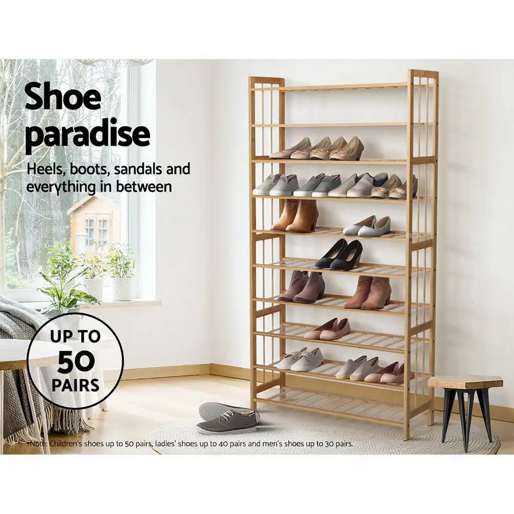 Artiss 10-Tier Bamboo Shoe Rack Wooden Shelf Stand Storage Organizer - Furniture > Living Room
