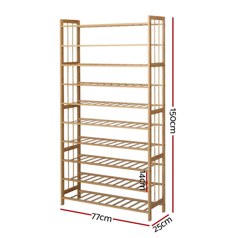 Artiss 10-Tier Bamboo Shoe Rack Wooden Shelf Stand Storage Organizer - Furniture > Living Room