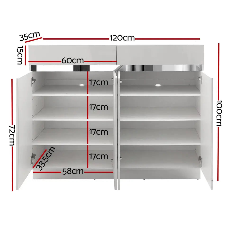 Artiss 120cm Shoe Cabinet Shoes Storage Rack High Gloss Cupboard White Drawers - Furniture > Living Room