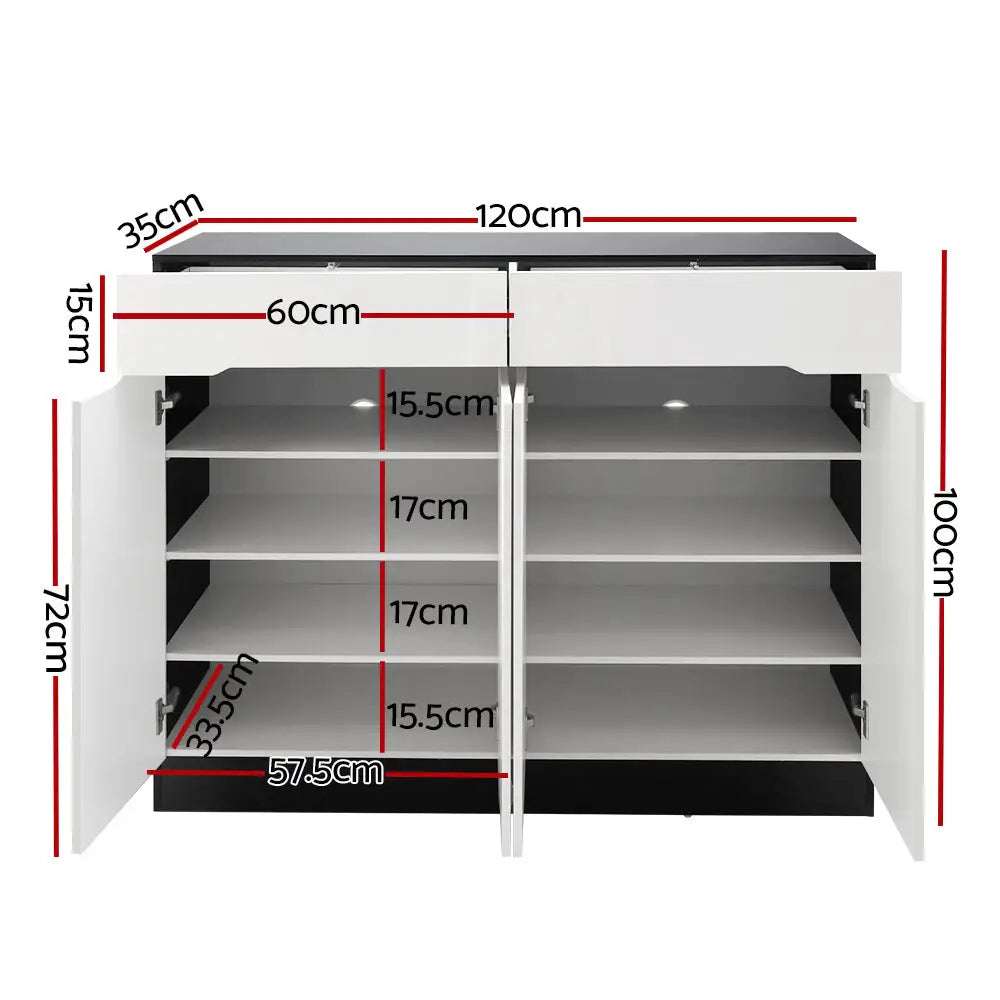 Artiss 120cm Shoe Cabinet Shoes Storage Rack High Gloss Cupboard Shelf Drawers - Furniture > Living Room