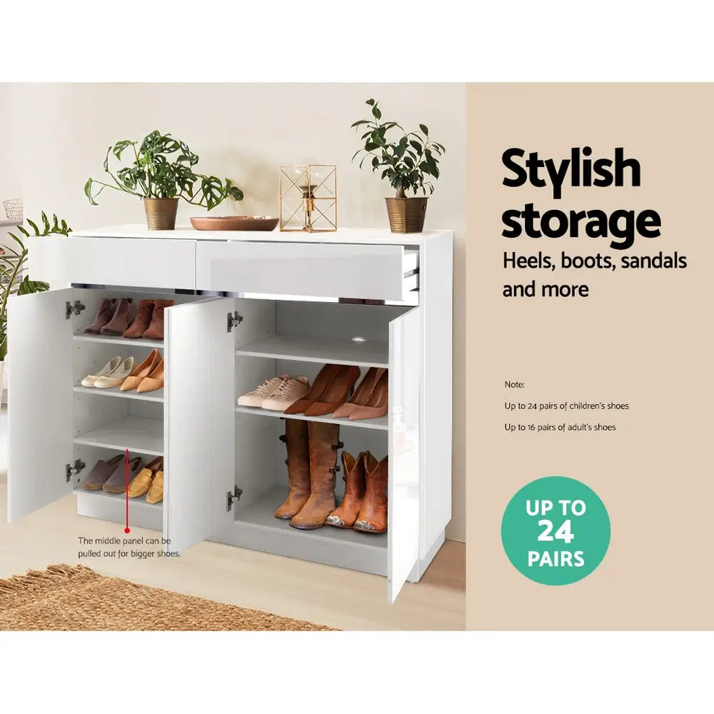 Artiss 120cm Shoe Cabinet Shoes Storage Rack High Gloss Cupboard White Drawers - Furniture > Living Room
