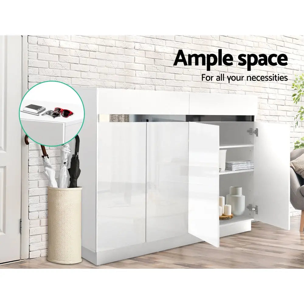 Artiss 120cm Shoe Cabinet Shoes Storage Rack High Gloss Cupboard White Drawers - Furniture > Living Room