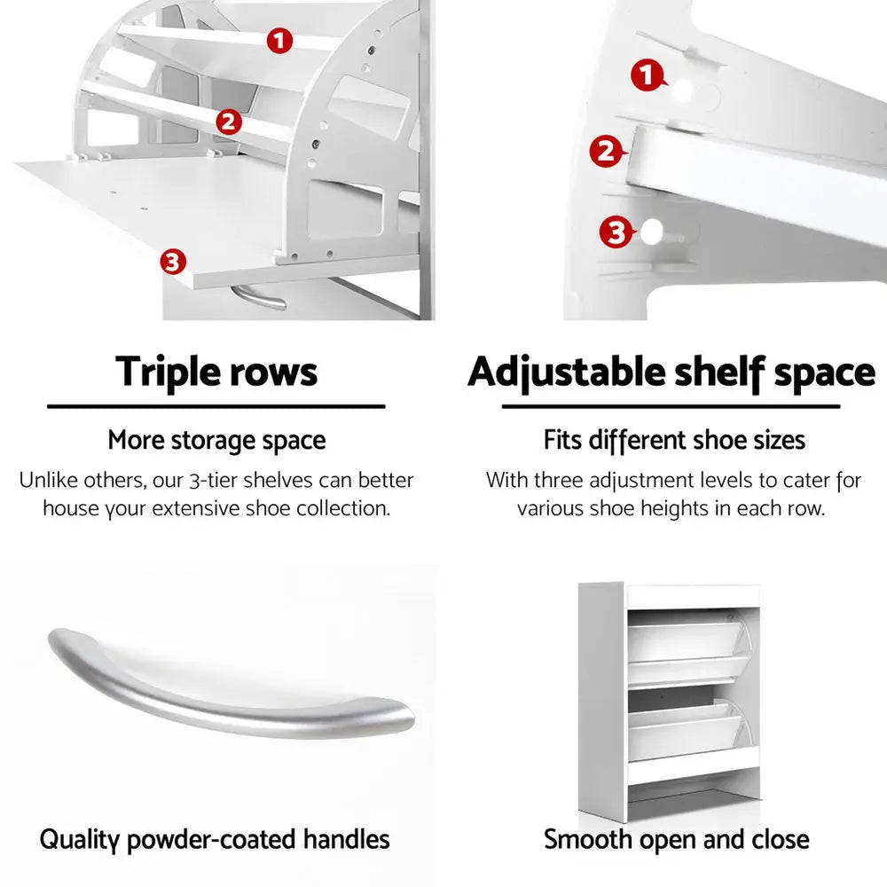 Artiss 2 Door Shoe Cabinet - White - Home & Garden > Storage