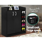 Artiss 2 Doors Shoe Cabinet Storage Cupboard - Black - Home & Garden > Storage